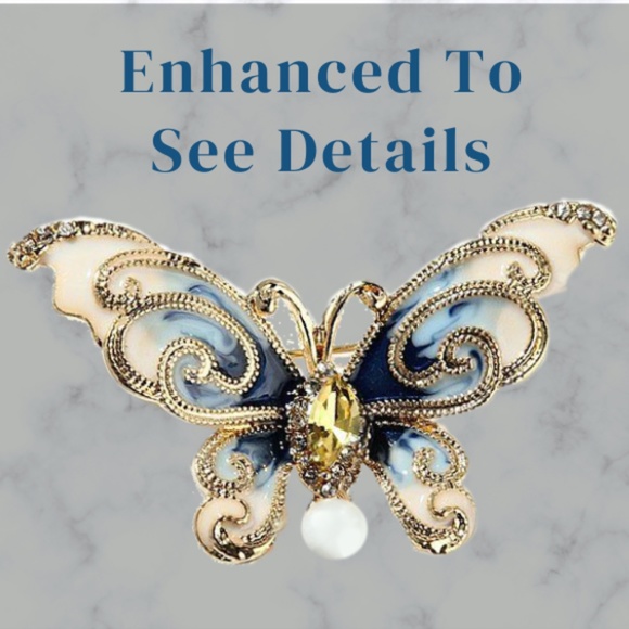Blue Butterfly Brooch With Enamel, Crystals, Rhinestones, Faux Pearl - NWT - Picture 2 of 7